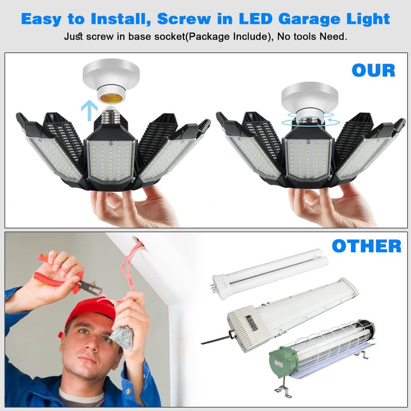 POLARPRA Led Garage Light - 20000LM Super Bright 6500K Garage Lights Ceiling Led w/ 8 Adjustable Panels Garage Shop Light Compatible for E26/E27 Socket Applicable for Workshop Barn Warehouse Attic - Image 5